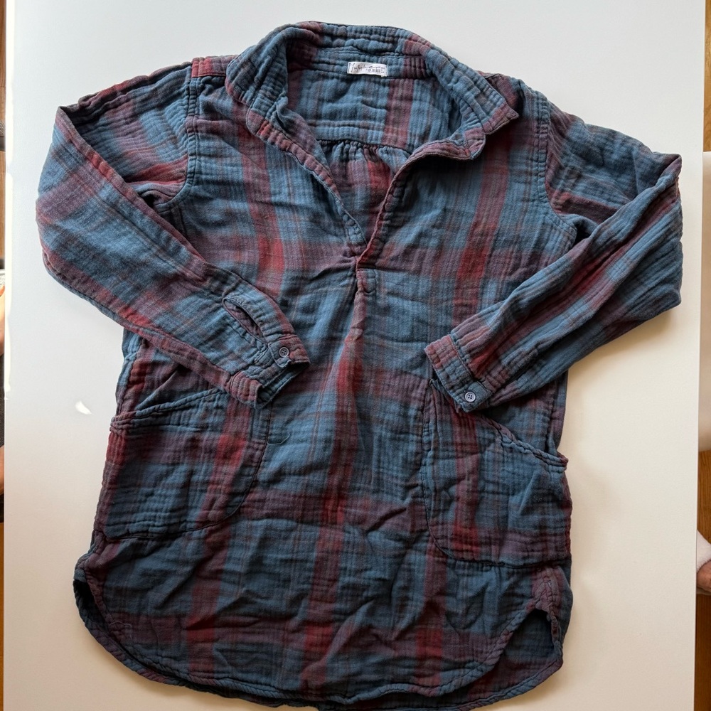 Free People CP Shades Plaid Long-Sleeve Pullover - Blue & Burgundy